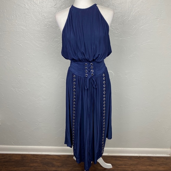 Ramy Brook Dresses & Skirts - Ramy Brook Navy Smocked waist corset belt silver grommet maxi dress size L